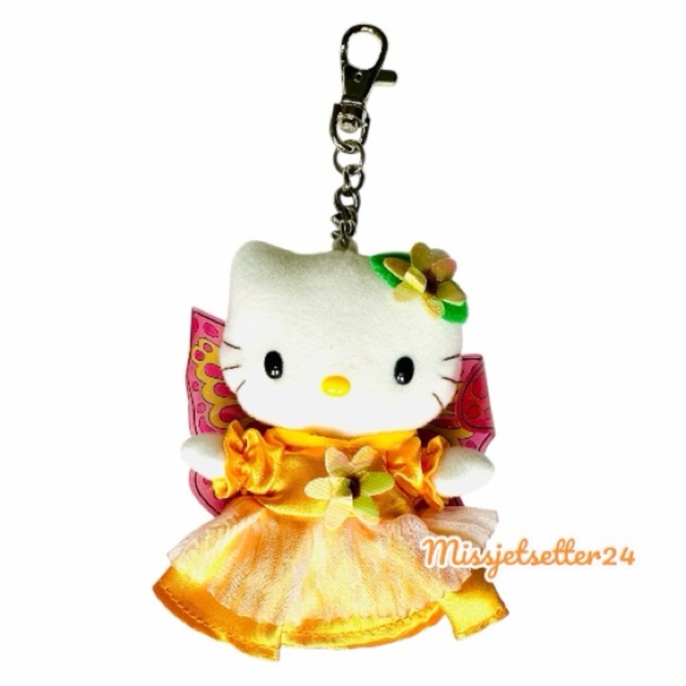 RARE Vintage Sanrio Hello Kitty Colorful Butterflies Yellow Nakajima Keychain